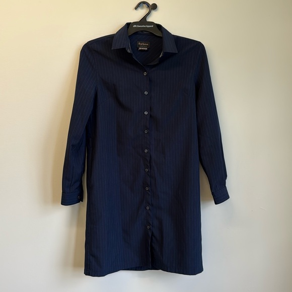 Barbour Winter Tartan Navy Button Down‎ Shirt Dress – Size 10 (Belt Missing) - Picture 1 of 9